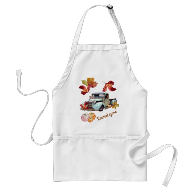 Cool Personalised Blue Truck Autumn Leaves Apron (Front)