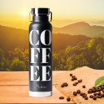 Cool Personalised Coffee Simple Black White Funny Water Bottle<br><div class="desc">This cool water bottle features COFFEE written in bold white script above your customised name in a handwritten scrawl. An awesome way to stay hydrated throughout the day. Let everyone know that you are caffeinated!</div>