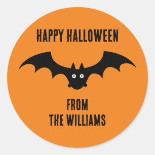 Cool Personalised Custom Text Happy Halloween Bat Classic Round Sticker