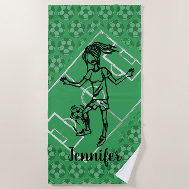 Cool personalised female soccer beach towel (Front)