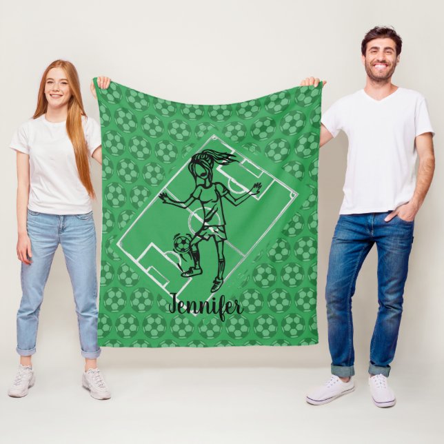 Cool personalised female soccer fleece blanket (In Situ)