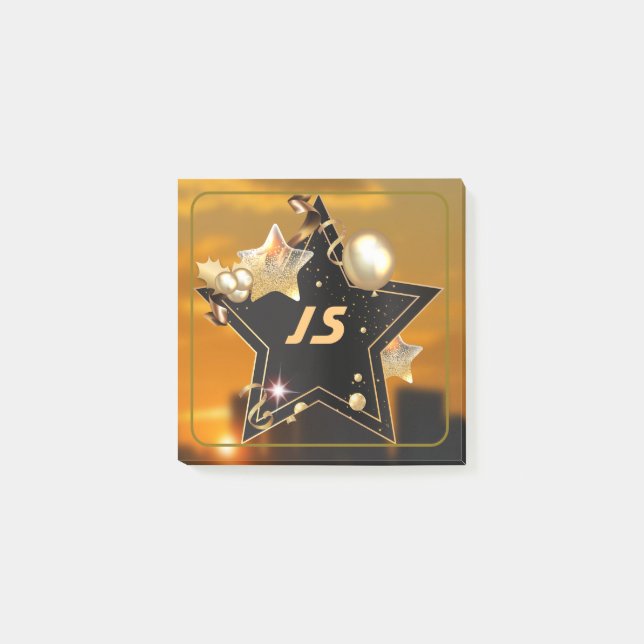 Cool Personalised Gold Black Stars Post-It Notes (Front)