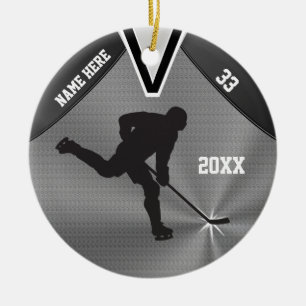Cool Personalised Hockey Ornament, 3 Text Boxes Ceramic Tree Decoration