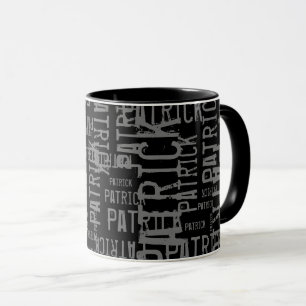 cool personalised name black pattern typography mug