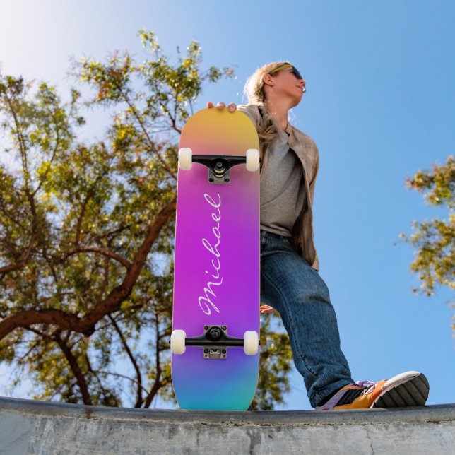 Cool Personalised Neon Ombre Skateboard (Outdoor 1)