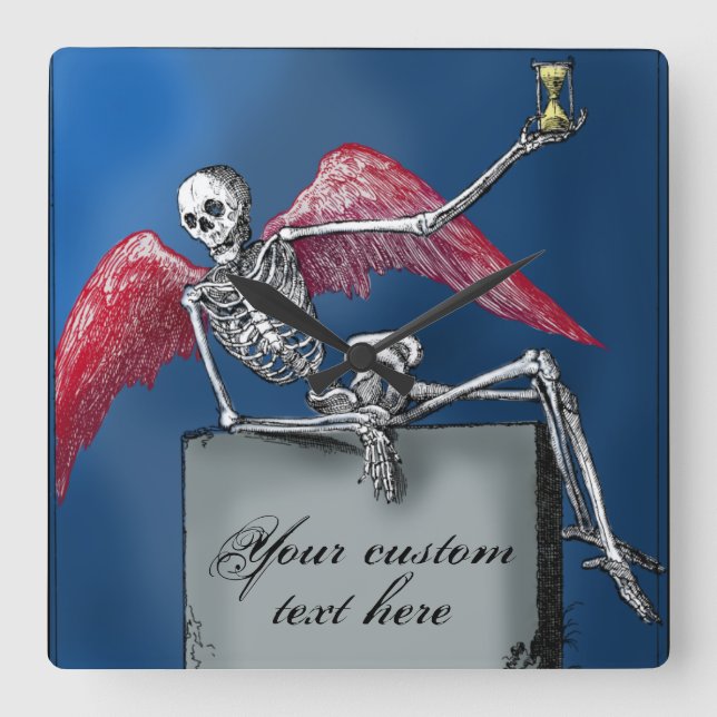 Cool Personalised Skeleton on Tombstone Halloween Square Wall Clock (Front)