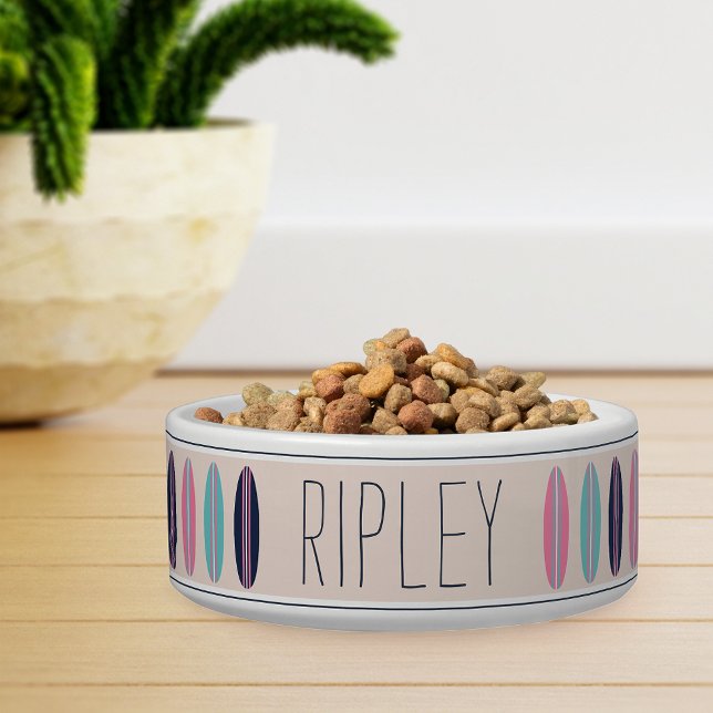 Cool Personalized Beach Surfboard Pattern Pet Bowl (Creator Uploaded)