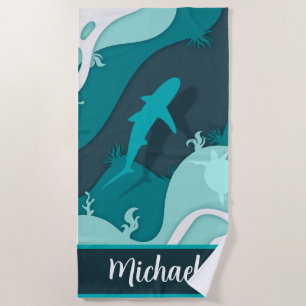 COOL! 🏖️Personalized Shark Beach Towel – Add Name