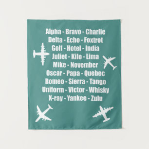 Cool Phonetic Alphabet Blue and White Aviation Tapestry