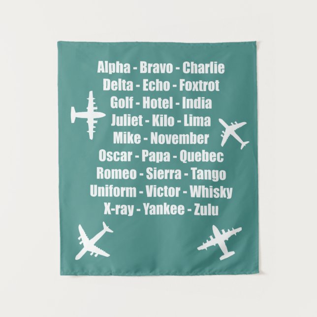 Cool Phonetic Alphabet Blue and White Aviation Tapestry (Front)
