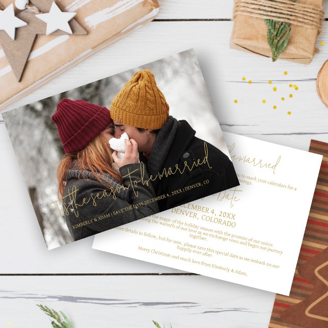 Cool Photo Christmas Wedding Elegant Modern Script Save The Date (Chic Photo Christmas Wedding Elegant Modern Script Save the Date Card with Envelope.)