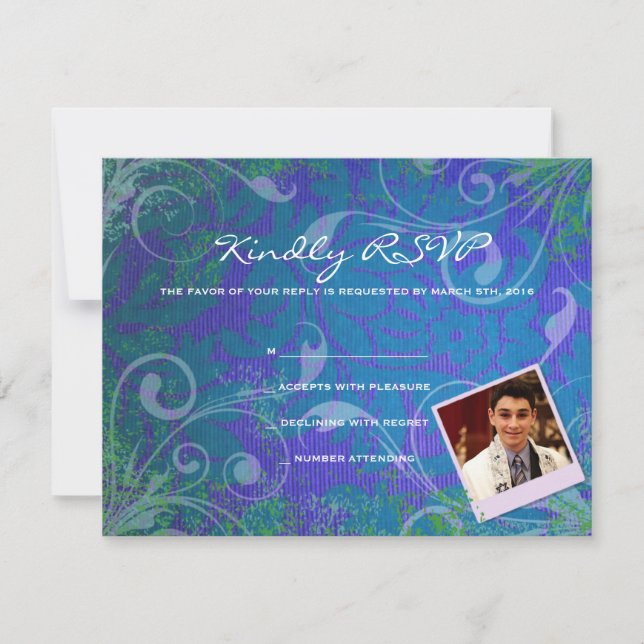 COOL PHOTO COLLAGE Bar Mitzvah Reply Card (Front)