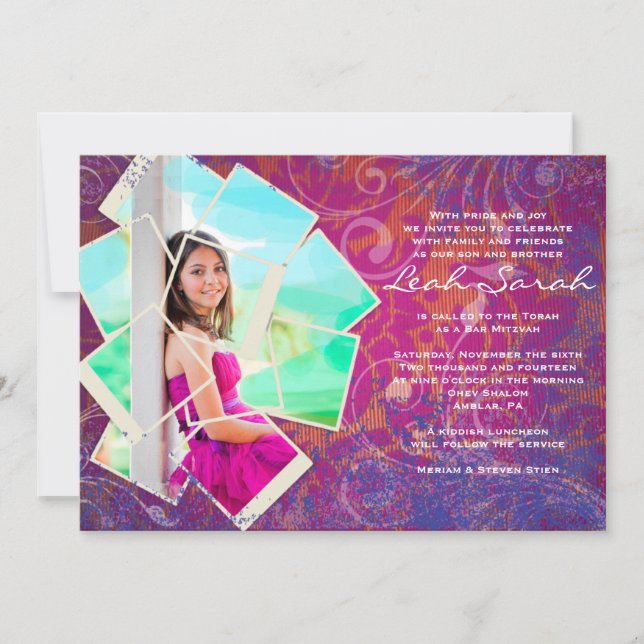 COOL PHOTO COLLAGE Bat Mitzvah Invitation (Front)