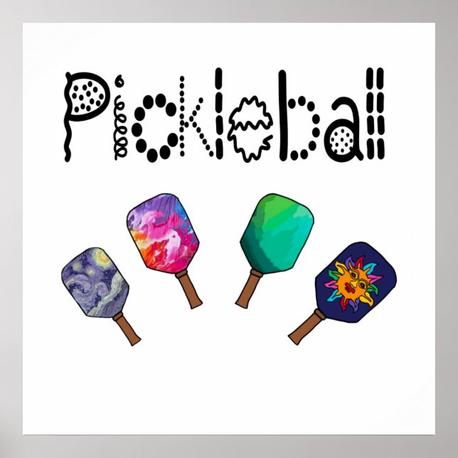 Cool Pickleball and Paddles Sports Art Poster (Front)