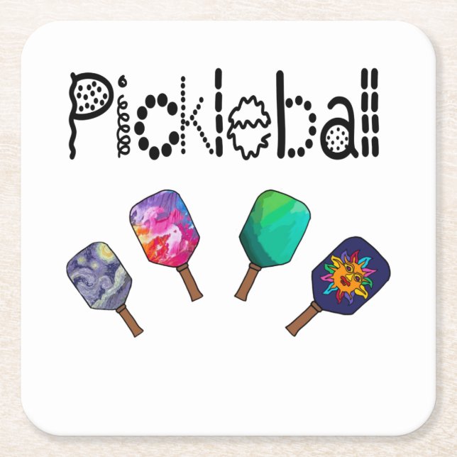 Cool Pickleball and Paddles Sports Art Square Paper Coaster (Front)