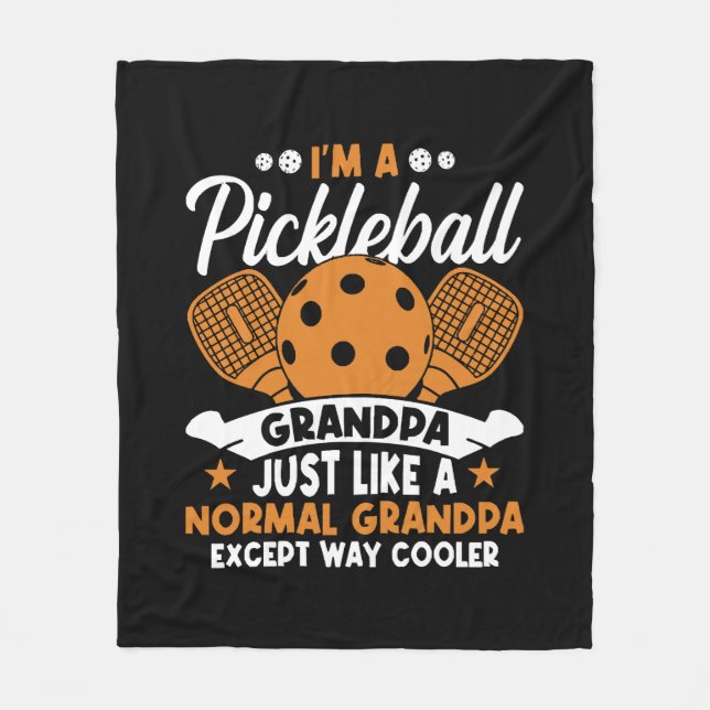 Cool Pickleball Grandpa Player Fleece Blanket (Front)