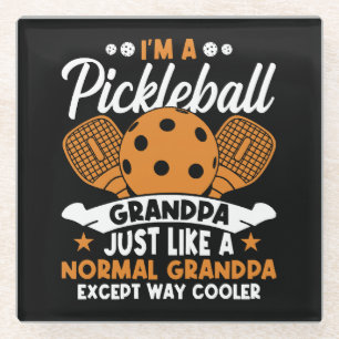 Cool Pickleball Grandpa Player Glass Coaster