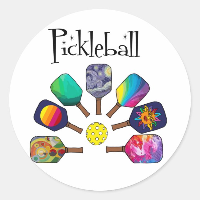 Cool Pickleball Paddle Sports Rainbow Classic Round Sticker (Front)