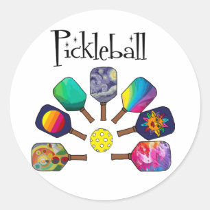 Cool Pickleball Paddle Sports Rainbow Classic Round Sticker