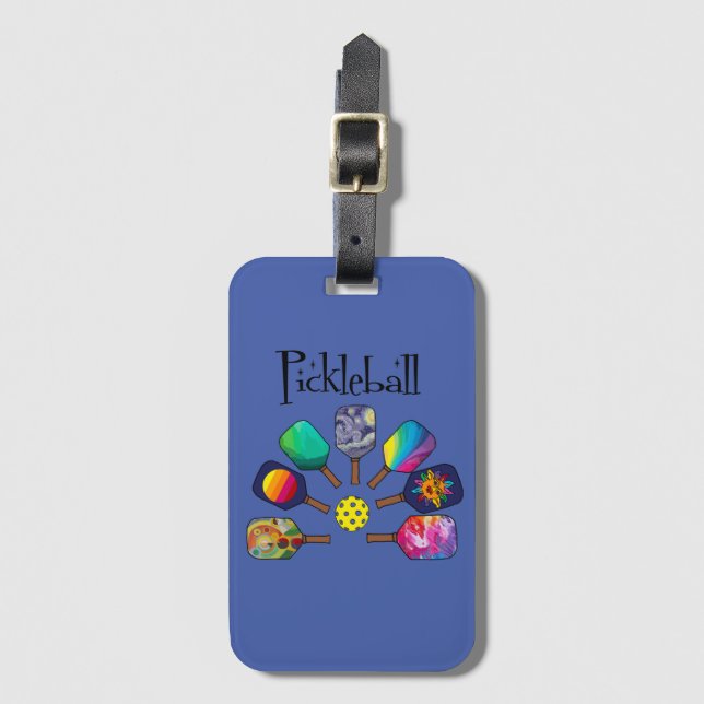Cool Pickleball Paddle Sports Rainbow Luggage Tag (Front Vertical)