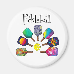 Cool Pickleball Paddle Sports Rainbow Magnet