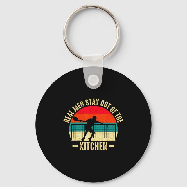Cool pickleball real men stay out kitchen paddle key ring (Front)