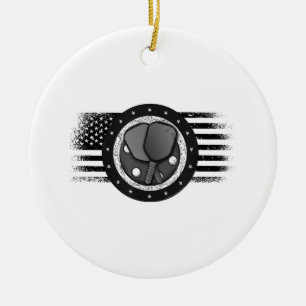 Cool Pickleball Sport USA Grunge Flag - Pickleball Ceramic Ornament