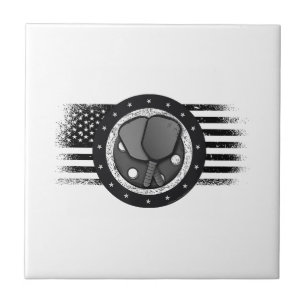 Cool Pickleball Sport USA Grunge Flag - Pickleball Ceramic Tile