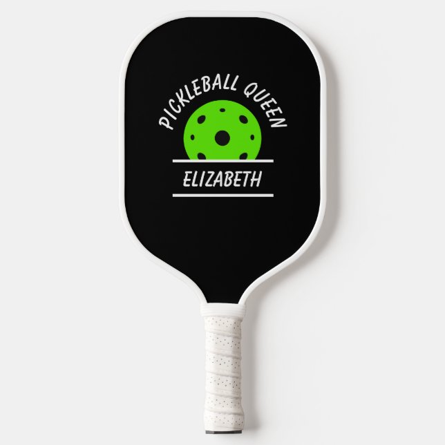 Cool Pickleball Wizard Name Text Ball Black Green Paddle (Front)