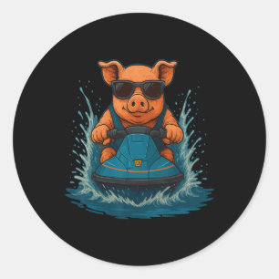 Cool Pig With Sungles Farm Animal Jet Ski Rider Su Classic Round Sticker