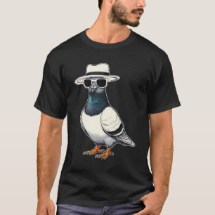 Cool Pigeon in Sunglasses and Hat Funny Bird Carto T-Shirt