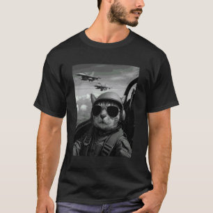 Cool Pilot Cat Selfie Fighter Jets Humour Graphic  T-Shirt
