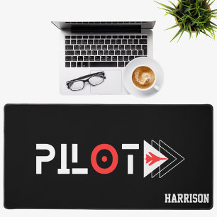 Cool Pilot Typography & Jet Aeroplane Flying,Simpl Desk Mat