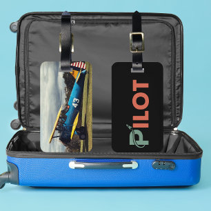 Cool Pilot typography & rocket,Fun,Simple Aviation Luggage Tag