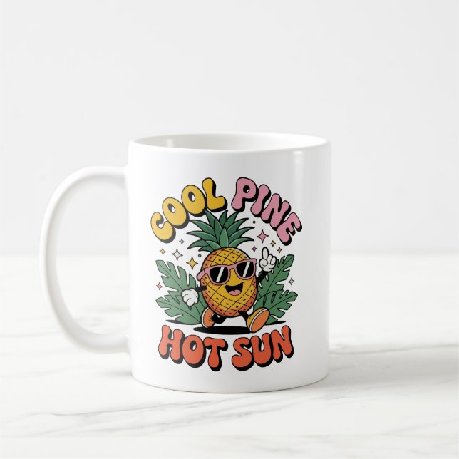 Cool Pine Hot Sun Retro Pineapple Summer Vibes Coffee Mug (Left)