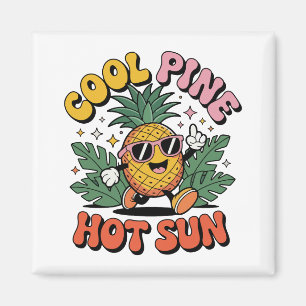 Cool Pine Hot Sun Retro Pineapple Summer Vibes Magnet