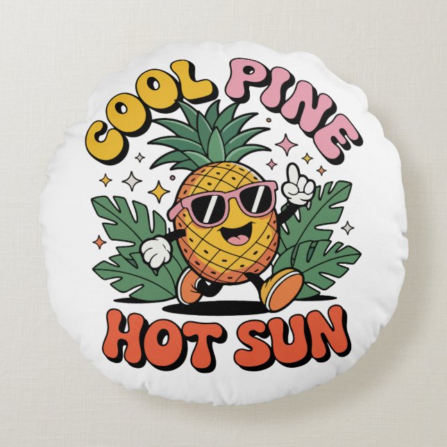 Cool Pine Hot Sun Retro Pineapple Summer Vibes  Round Cushion (Front)