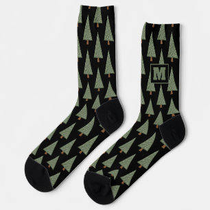 Cool pine tree men's socks with custom monogram
