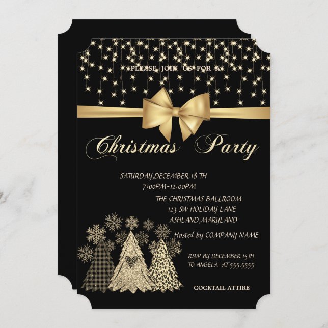 Cool Pine Trees Bow Company Christmas Party  Invitation (Front/Back)
