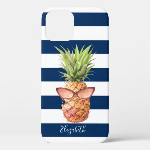 Cool Pineapple ,Navy Blue Striped iPhone 12 Case