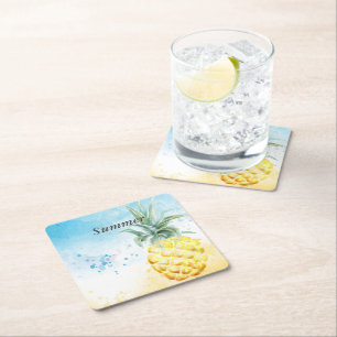 Cool Pineapple Summer Square Paper Coaster