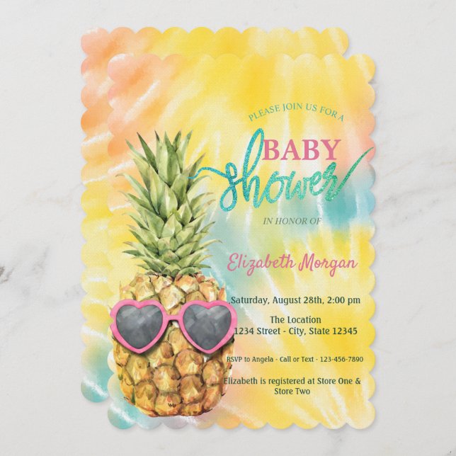  Cool Pineapple Tropical  Tie Dye Baby Shower  Invitation (Front/Back)