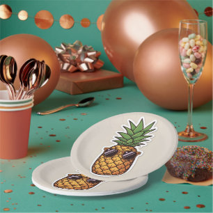 Cool Pineapple with Sunglasses Paper Plate