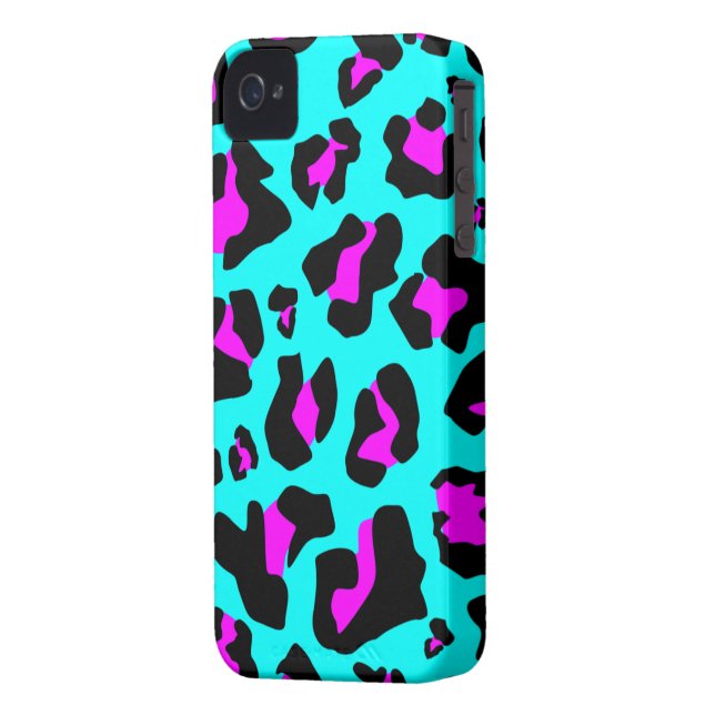 Cool Pink/Aqua Leopard Print - iPhone 4/4s Case (Back Left)