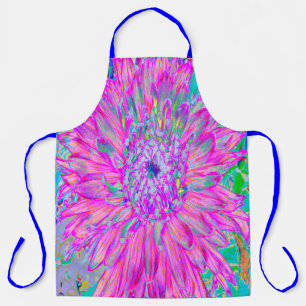 Cool Pink Blue and Purple Artsy Dahlia Bloom Apron