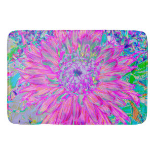 Cool Pink Blue and Purple Artsy Dahlia Bloom Bath Mat
