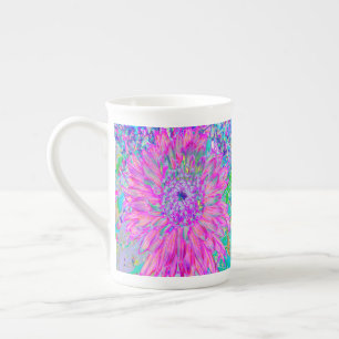 Cool Pink Blue and Purple Artsy Dahlia Bloom Bone China Mug