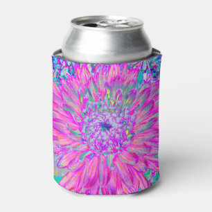 Cool Pink Blue and Purple Artsy Dahlia Bloom Can Cooler