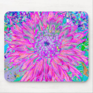 Cool Pink Blue and Purple Artsy Dahlia Bloom Mouse Pad