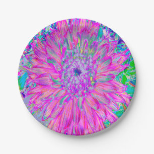 Cool Pink Blue and Purple Artsy Dahlia Bloom Paper Plate